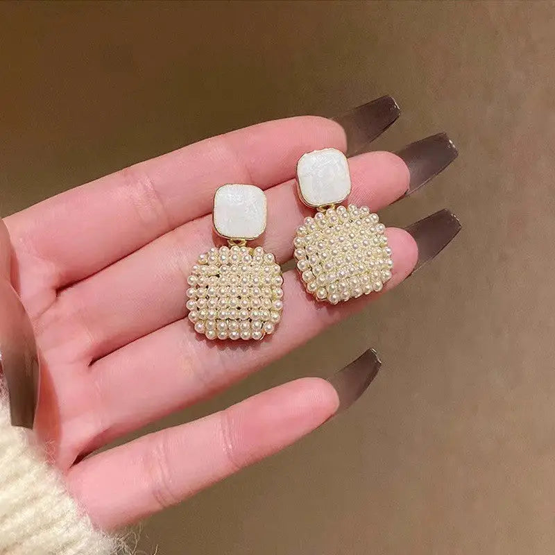 LustreLite: Elegant High-Grade Pearl Earrings - Square Pearl Earrings