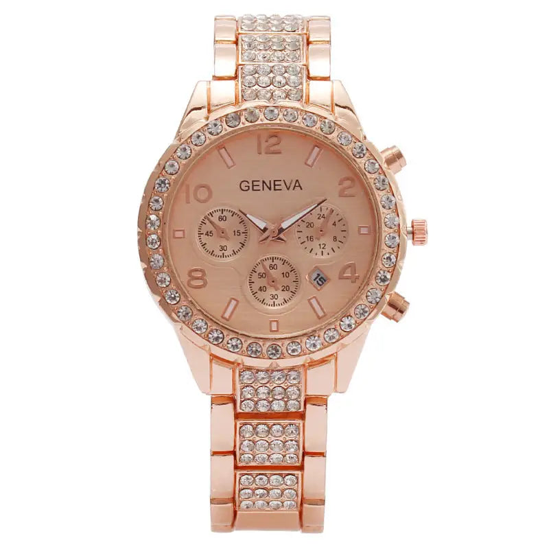 Luxe Diamond Quartz Timepiece - Rose Gold