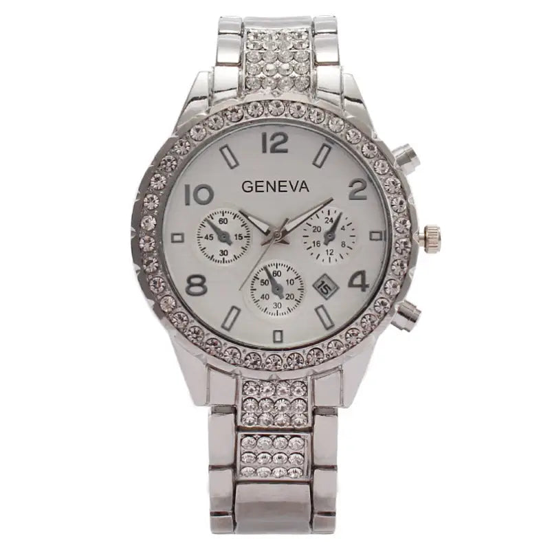 Luxe Diamond Quartz Timepiece - Silver