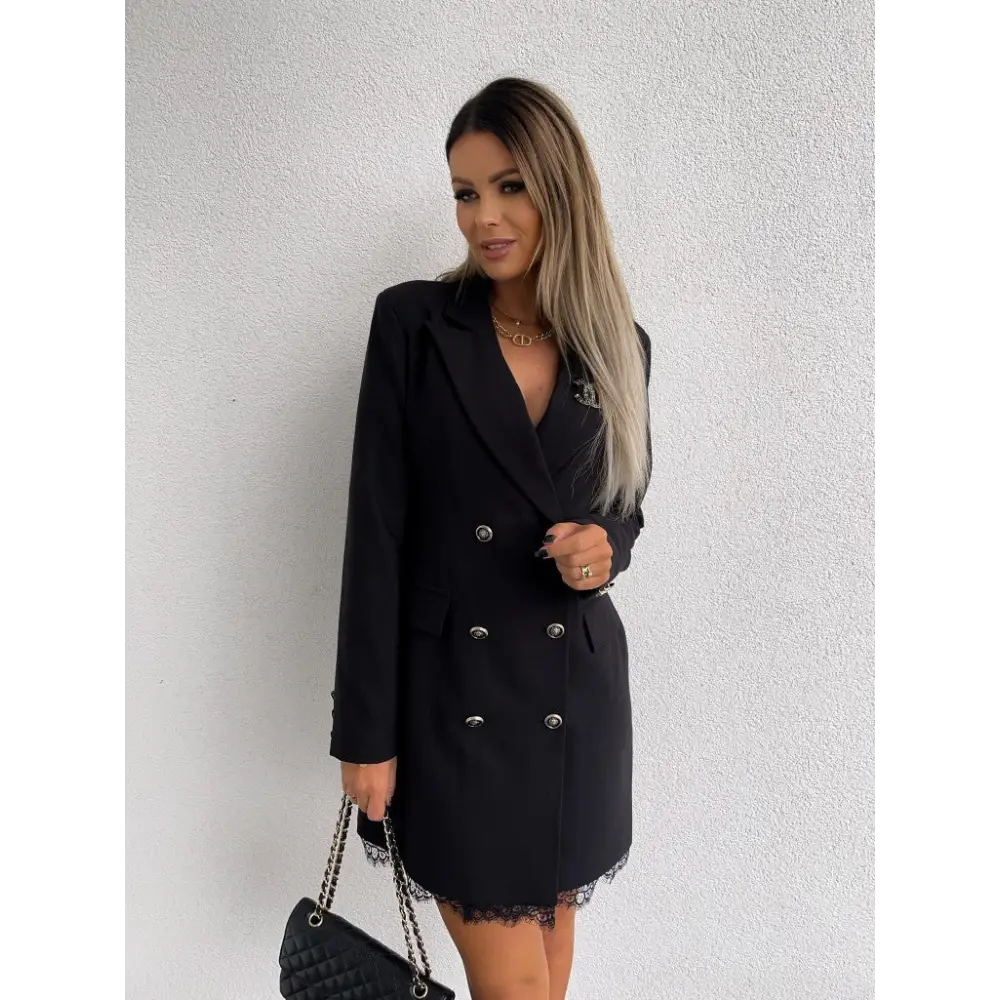 Luxe Lace Double-Breasted Midi Suit Dress - 4