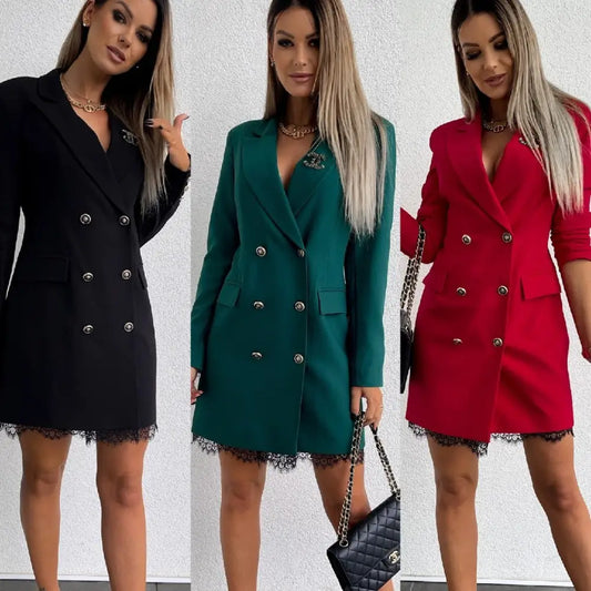 Luxe Lace Double-Breasted Midi Suit Dress - 4