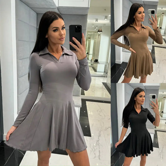 LuxeLap: Solid Long Sleeve Dress