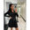 LuxeLap: Solid Long Sleeve Dress - Black / S