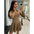 LuxeLap: Solid Long Sleeve Dress - Brown / S
