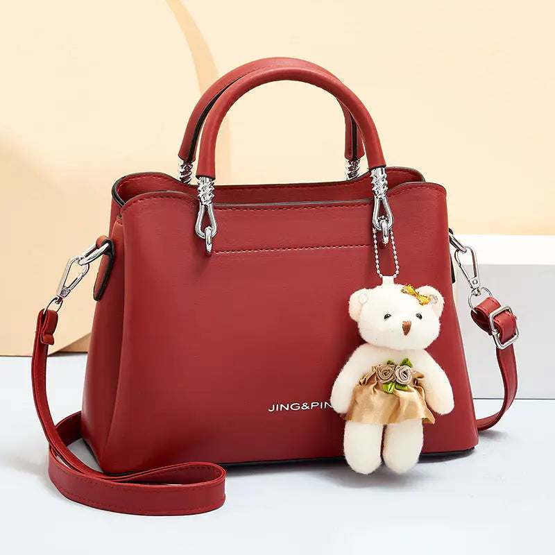 Macaron Color PU Suitcase Square Packing Handbag - Wine Red