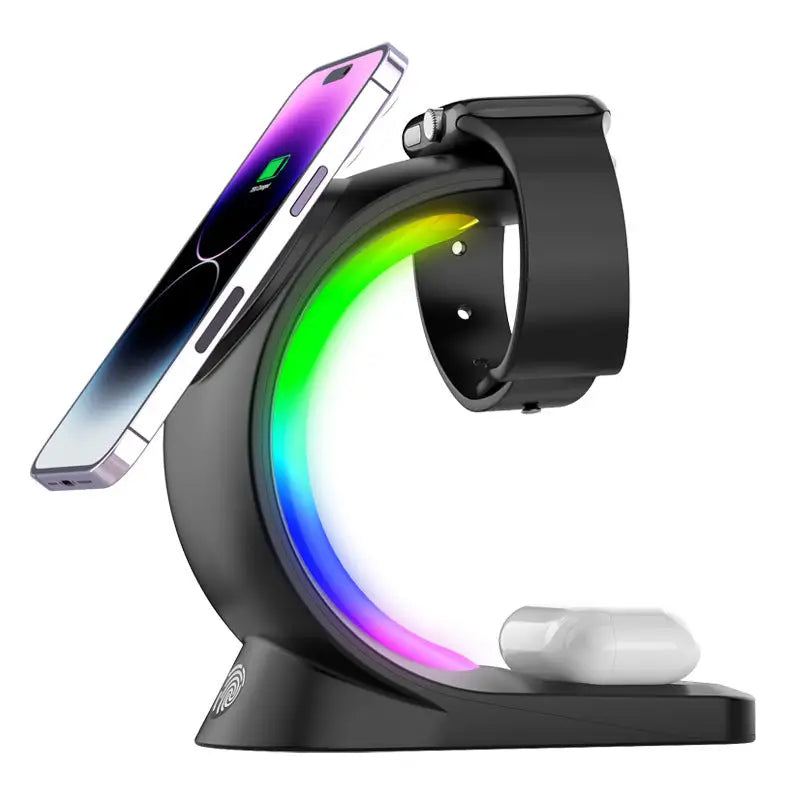 Magnetic Wireless Charger with RGB Lighting and Foreign Body Detection Black