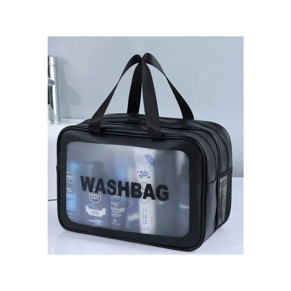 Matte Double Layered Washing and Stimulating Bag Set Large and Medium Black 5