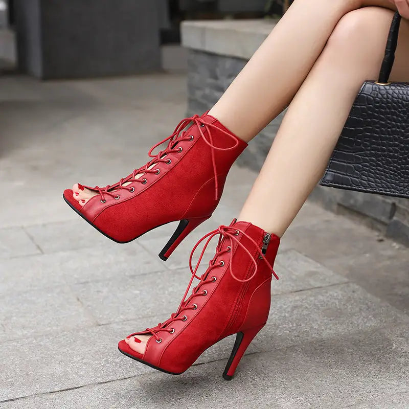 Matte Fish Mouth Toe Bracket Shoe Upper in Multiple Colors and Prints - Red / 34 / 10cm