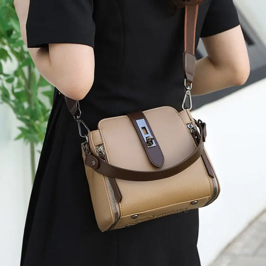 Medium Crossbody PU Bag with Open Pocket and Polyester Lining
