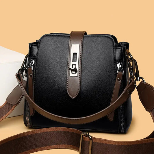 Medium Crossbody PU Bag with Open Pocket and Polyester Lining