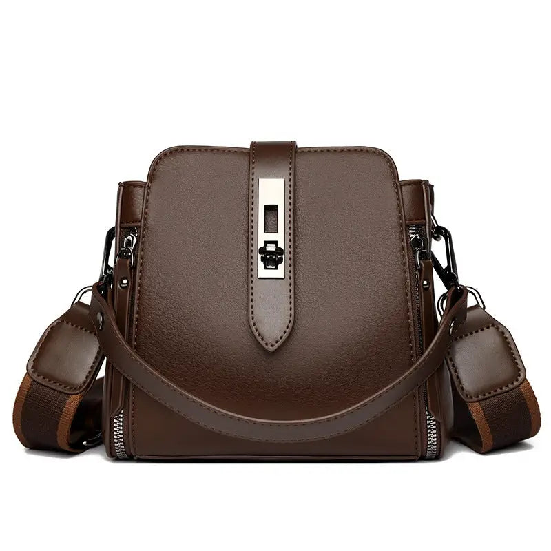 Medium Crossbody PU Bag with Open Pocket and Polyester Lining - Brown