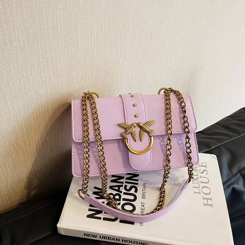 Medium Hard PU Synthetic Leather Suitcase with Double Shoulder Connectors - Light Purple