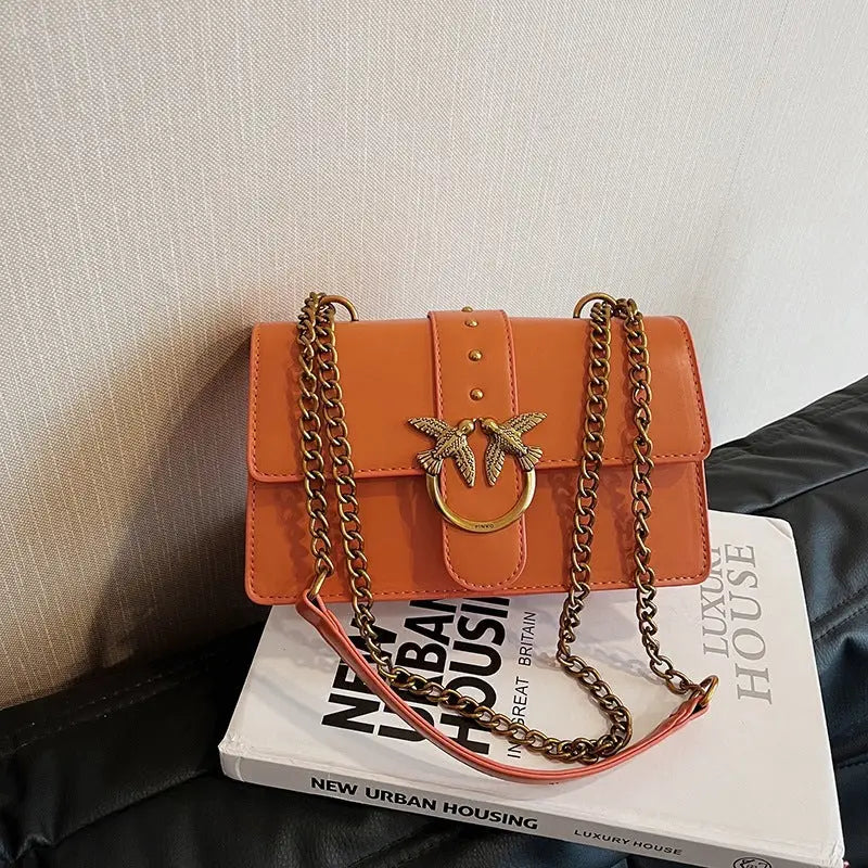 Medium Hard PU Synthetic Leather Suitcase with Double Shoulder Connectors - Orange