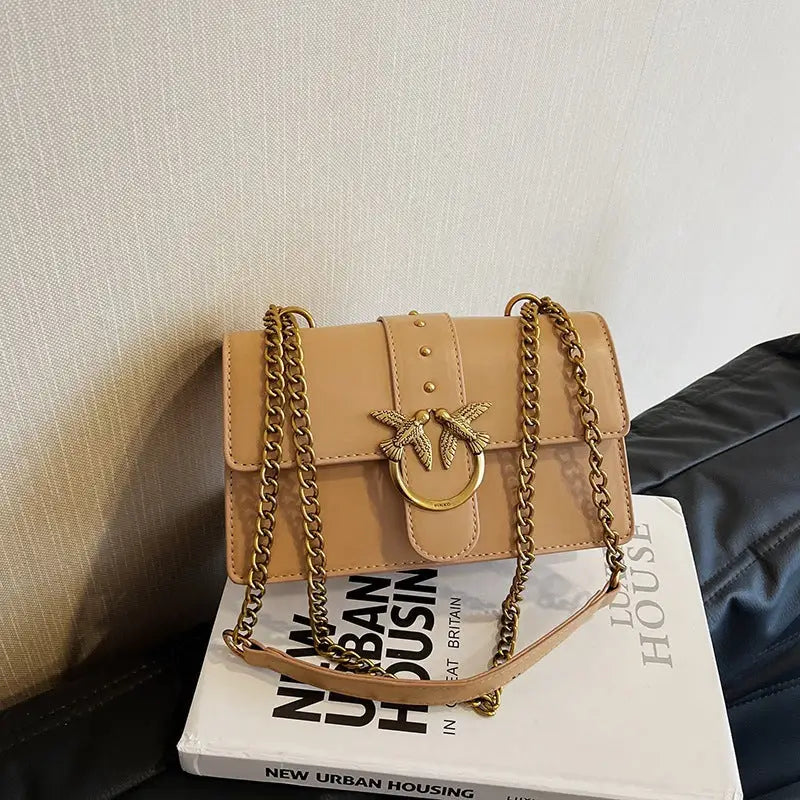 Medium Hard PU Synthetic Leather Suitcase with Double Shoulder Connectors - Khaki