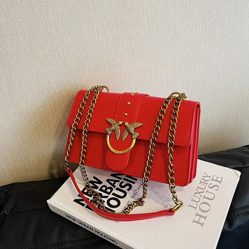 Medium Hard PU Synthetic Leather Suitcase with Double Shoulder Connectors - Red