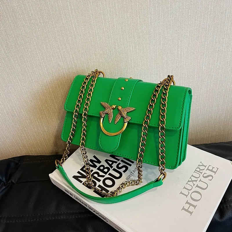 Medium Hard PU Synthetic Leather Suitcase with Double Shoulder Connectors - Green