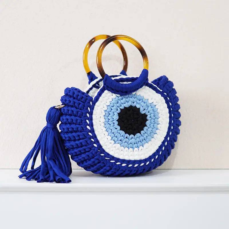 Medium Nylon Suitcase with Three Dimensional Pockets and Beach Bag - Blue Big Eye