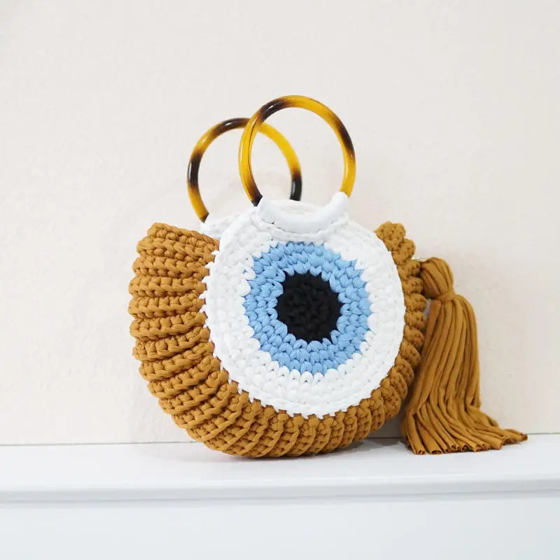 Medium Nylon Suitcase with Three Dimensional Pockets and Beach Bag - Brown Big Eye
