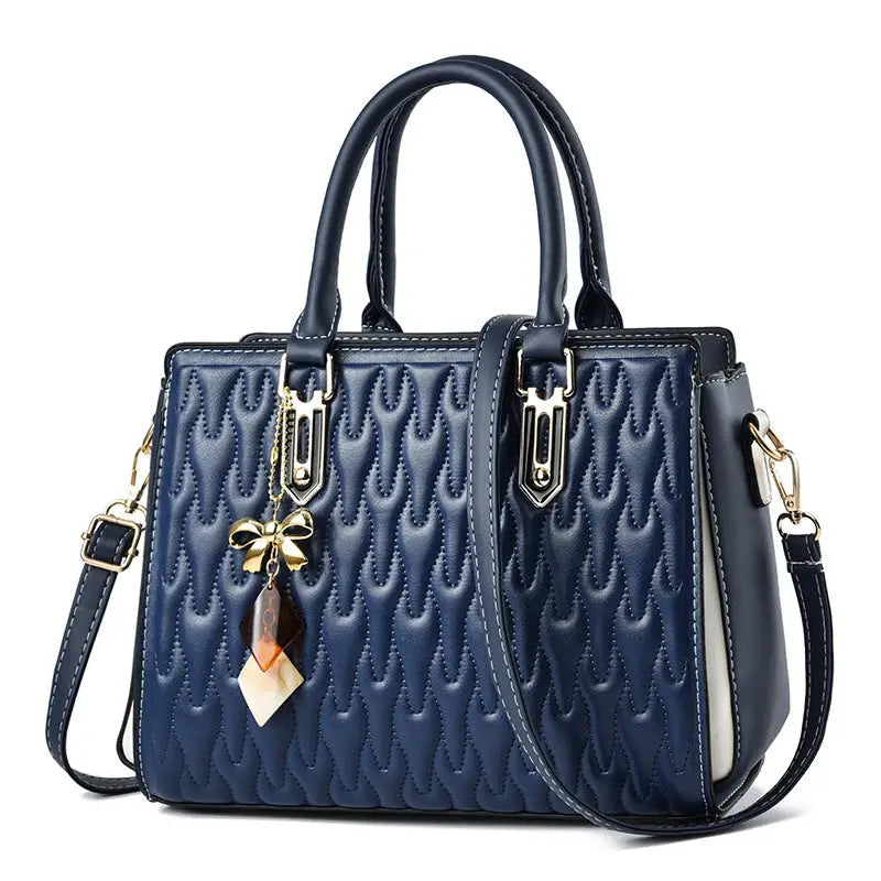 Medium Polyester Street Trend PU Bag with Zipper and Internal Pockets - Dark Blue