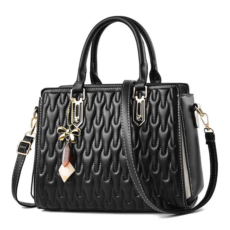 Medium Polyester Street Trend PU Bag with Zipper and Internal Pockets - Black