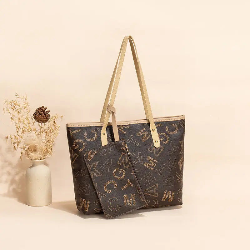 Medium PU Bucket Bag with Multiple Pockets in Brown and Apricot - Apricot
