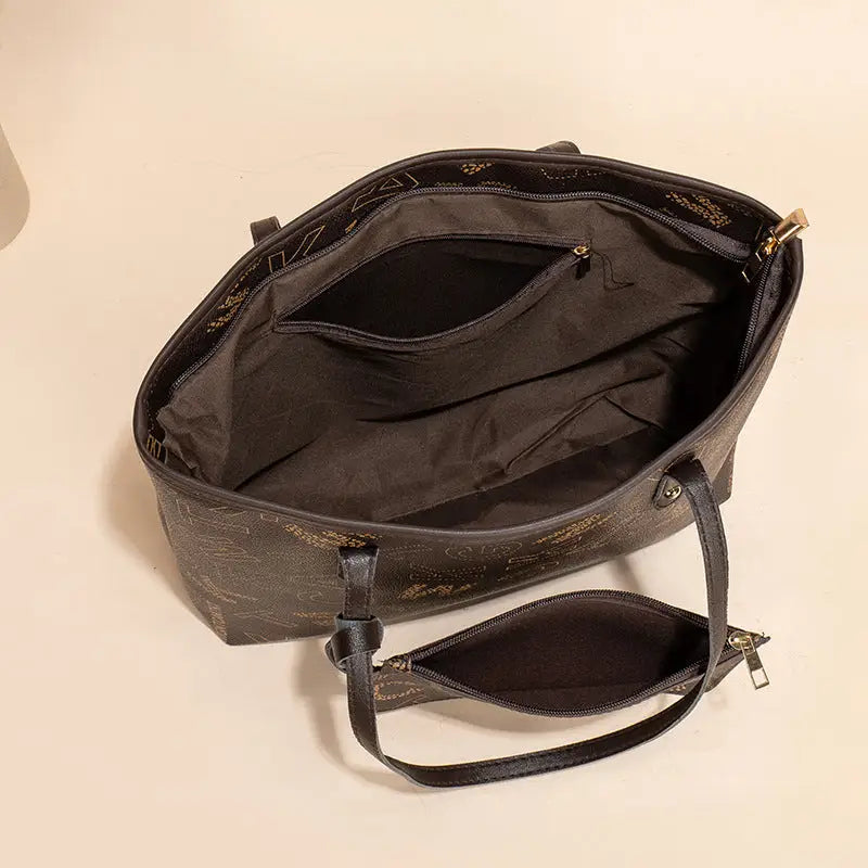 Medium PU Bucket Bag with Multiple Pockets in Brown and Apricot