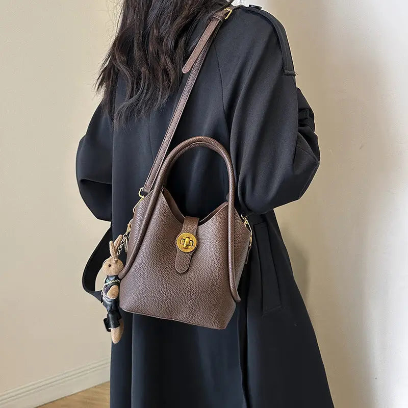 Medium PU Bucket Bag with Stitching and Multiple Pockets