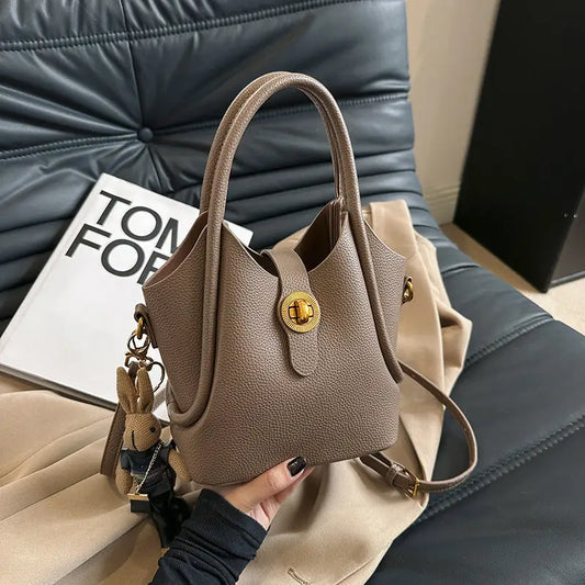 Medium PU Bucket Bag with Stitching and Multiple Pockets