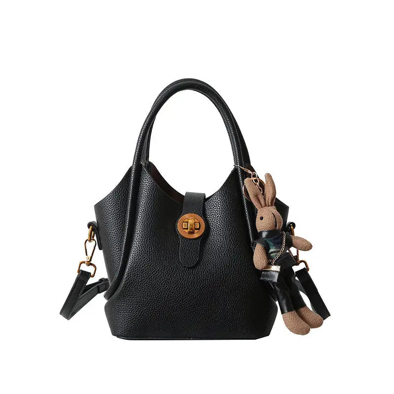 Medium PU Bucket Bag with Stitching and Multiple Pockets
