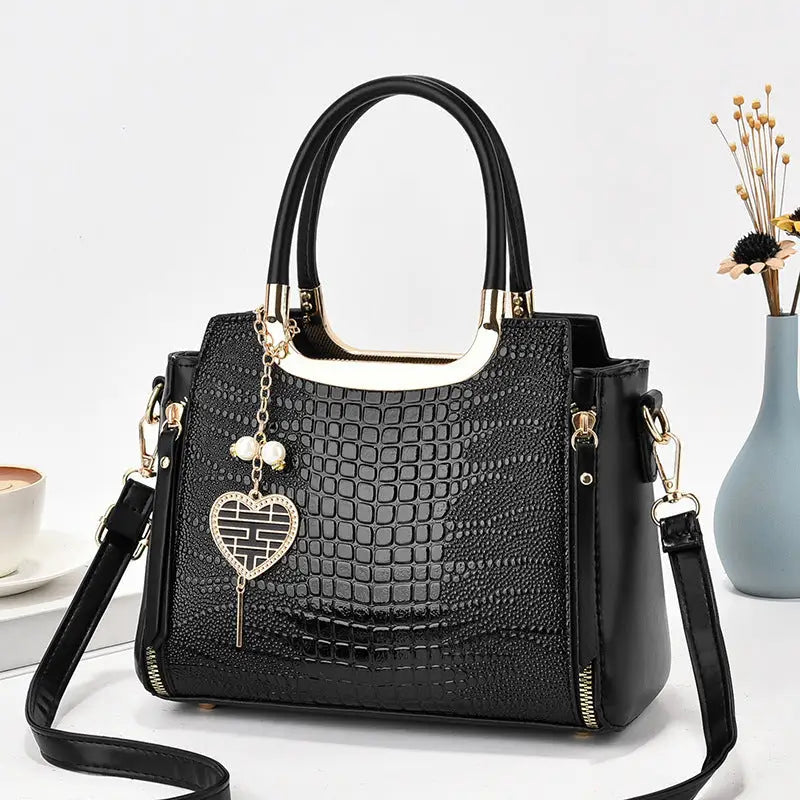 Medium PU Bucket Bag with Zipper and Multiple Color Options - Black / Length 25 Width 12 Height 20