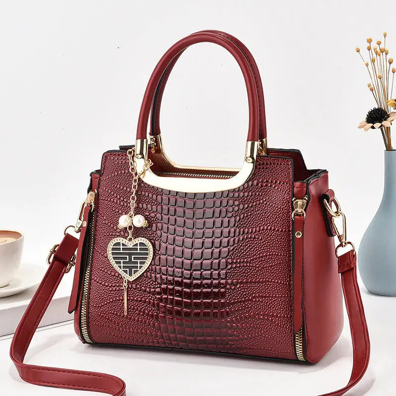 Medium PU Bucket Bag with Zipper and Multiple Color Options - Red / Length 25 Width 12 Height 20
