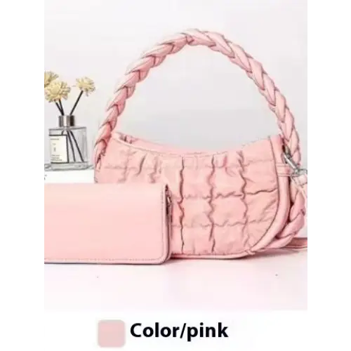 Medium PU Bucket Suitcase Bag with Internal Zipper and Multiple Compartments - Pink / Length 24 Width 7 Height 14
