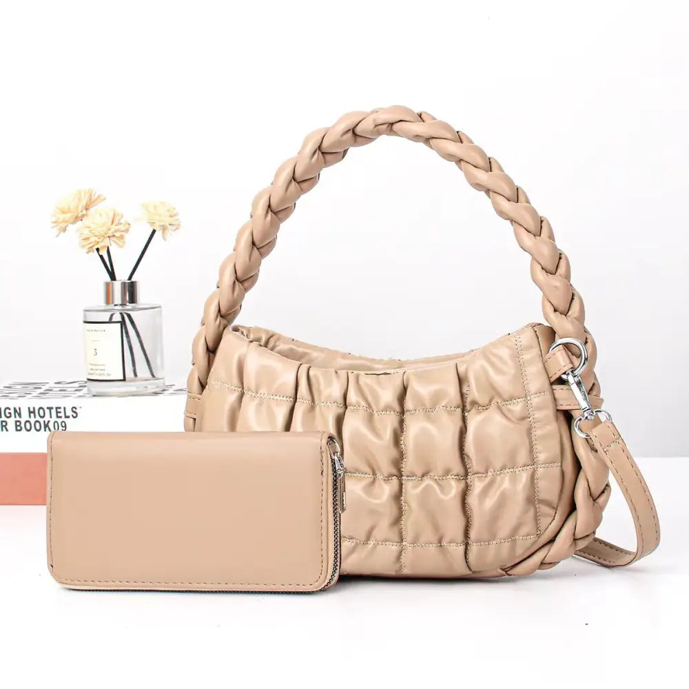 Medium PU Bucket Suitcase Bag with Internal Zipper and Multiple Compartments
