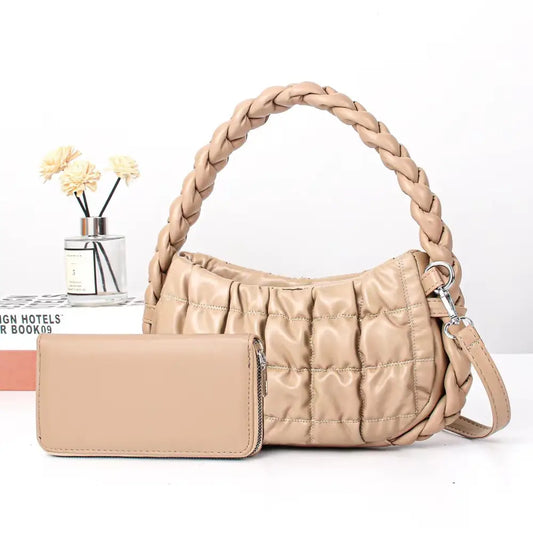 Medium PU Bucket Suitcase Bag with Internal Zipper and Multiple Compartments