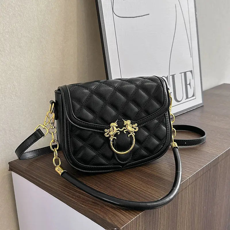 Medium PU Clamshell Crossbody Bag with Single Shoulder Strap - Black