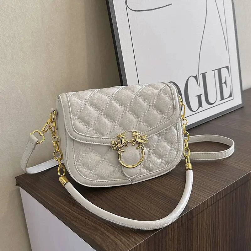 Medium PU Clamshell Crossbody Bag with Single Shoulder Strap - White