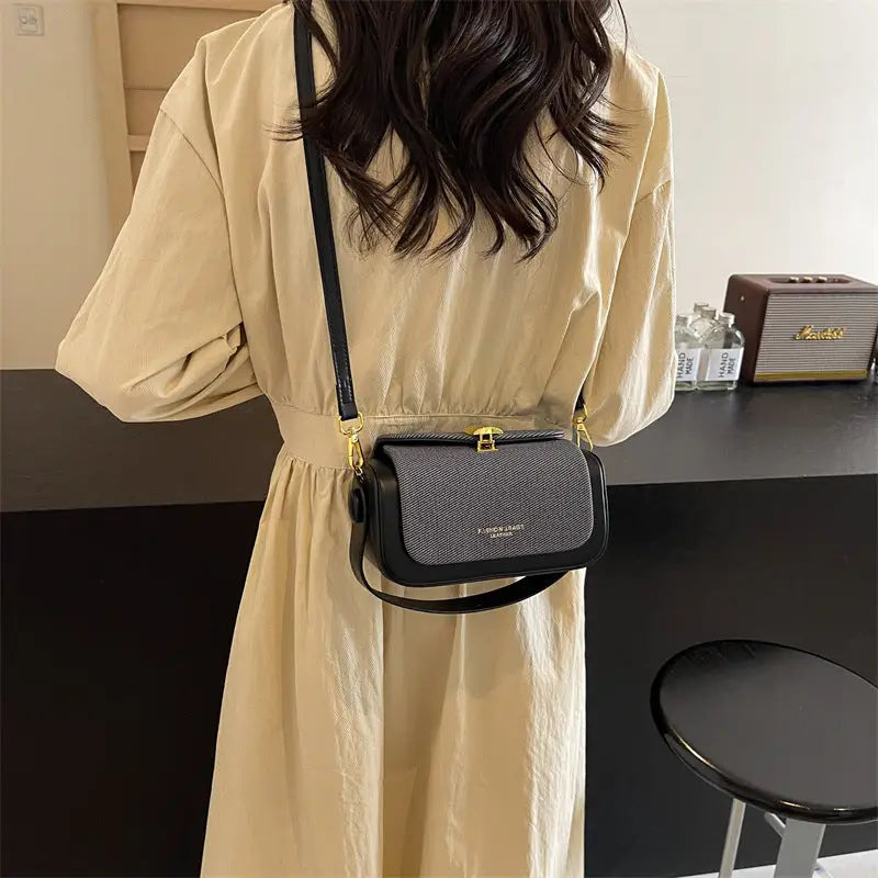 Medium PU Contrast Color Suitcase with Lock and Single Shoulder Strap