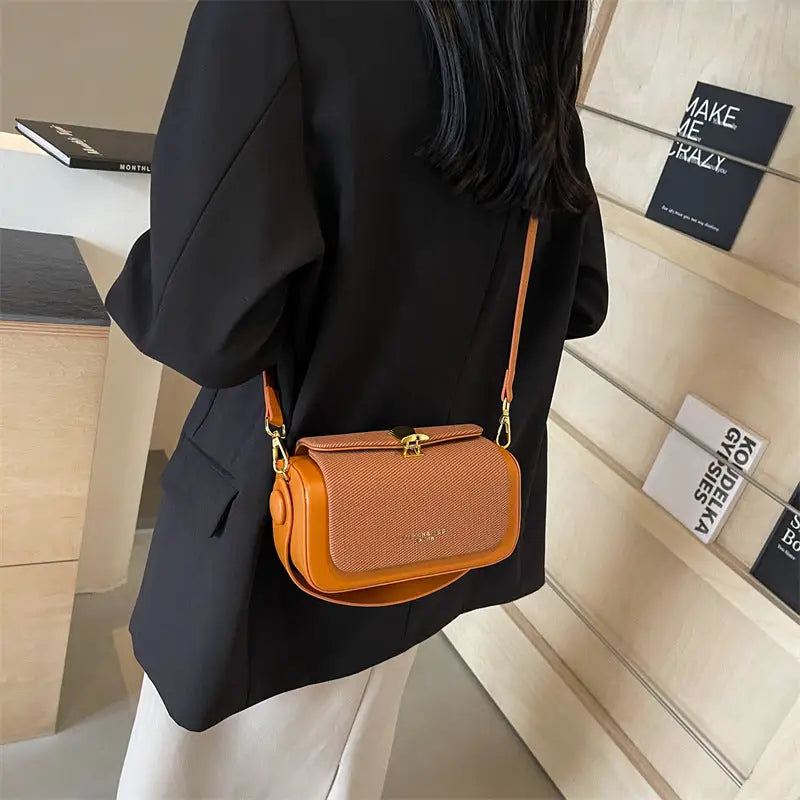Medium PU Contrast Color Suitcase with Lock and Single Shoulder Strap