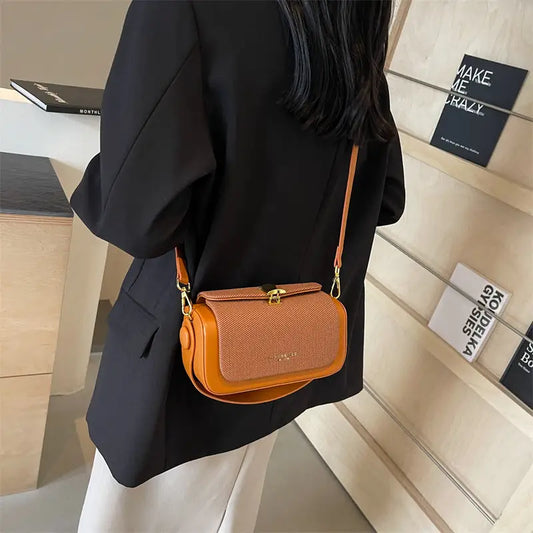 Medium PU Contrast Color Suitcase with Lock and Single Shoulder Strap