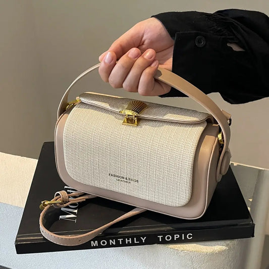 Medium PU Contrast Color Suitcase with Lock and Single Shoulder Strap