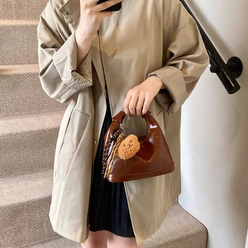 Medium PU Dumpling Shape Handbag with Sandwich Pocket