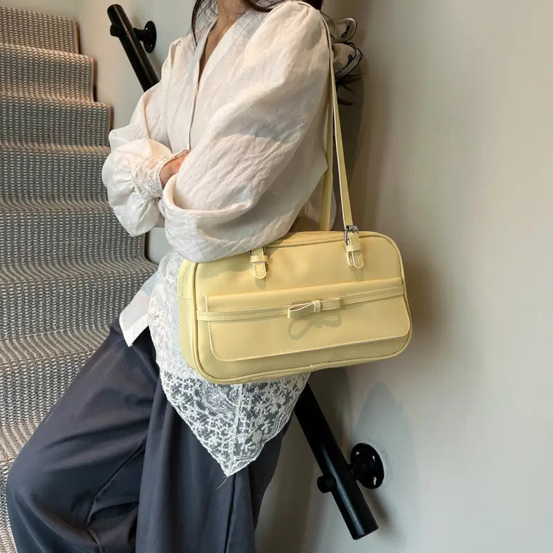 Medium PU Flap Bag with Silk Scarf and Pearl Bow Ornaments