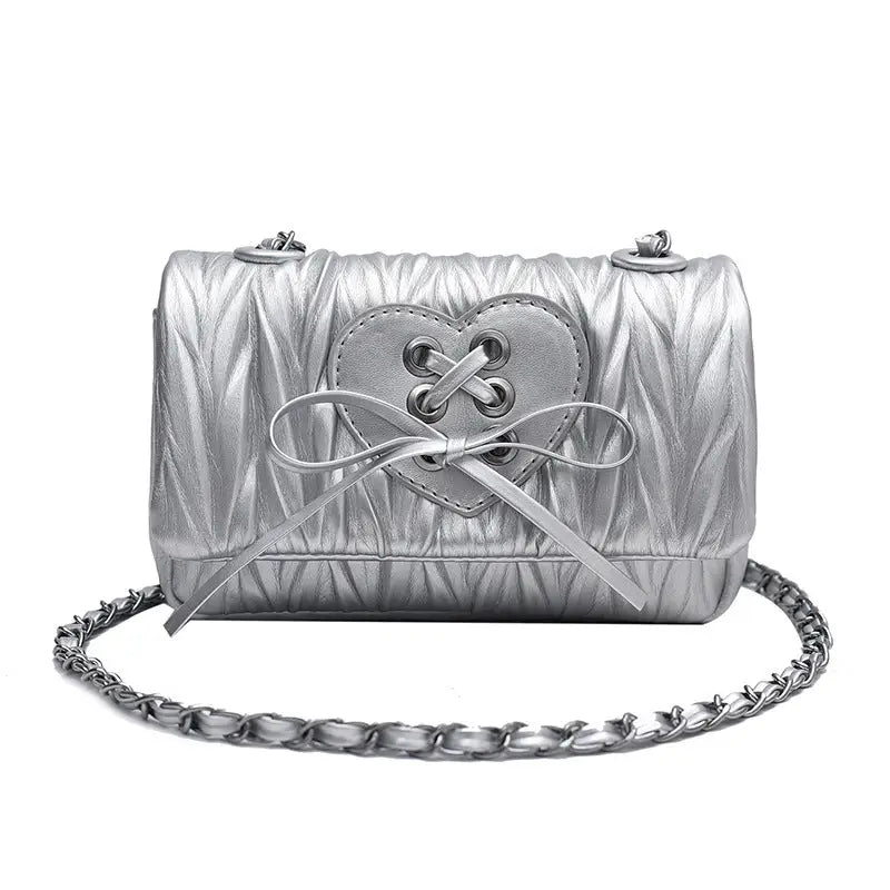 Medium PU Flap Shoulder Bag with Multiple Compartments - Silver