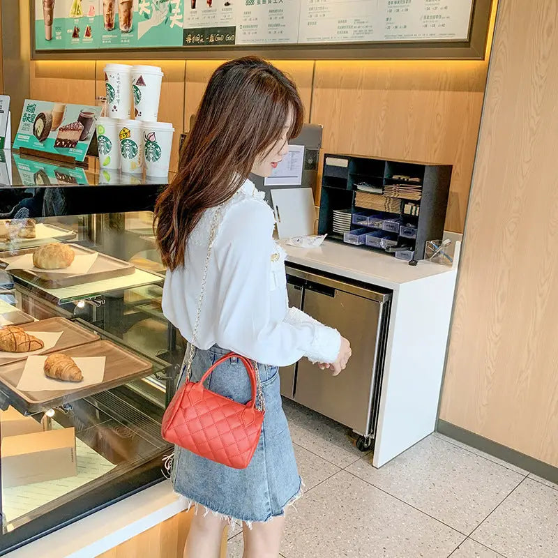 Medium PU Handbag with Plaid and Rhombus Pattern