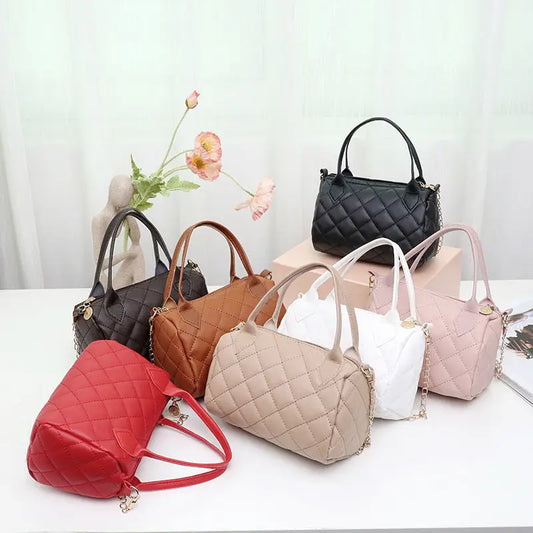 Medium PU Handbag with Plaid and Rhombus Pattern