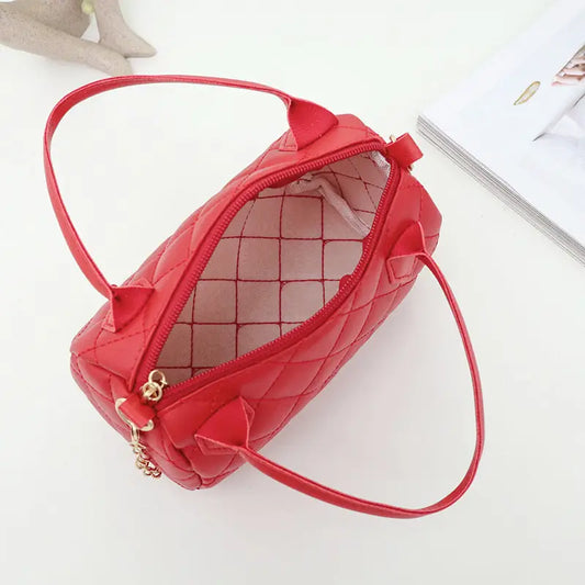Medium PU Handbag with Plaid and Rhombus Pattern