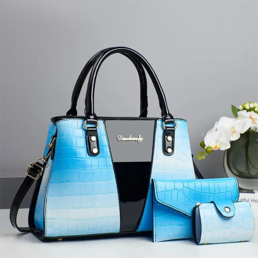 Medium PU Handbag with Sandwich Pocket in Multiple Colors - Blue / 31x13x22cm