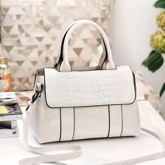Medium PU Horizontal Square Handbag with Outer Slit Pocket