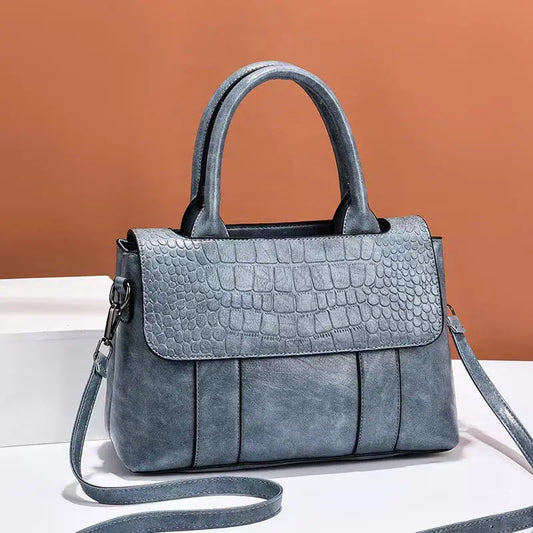 Medium PU Horizontal Square Handbag with Outer Slit Pocket