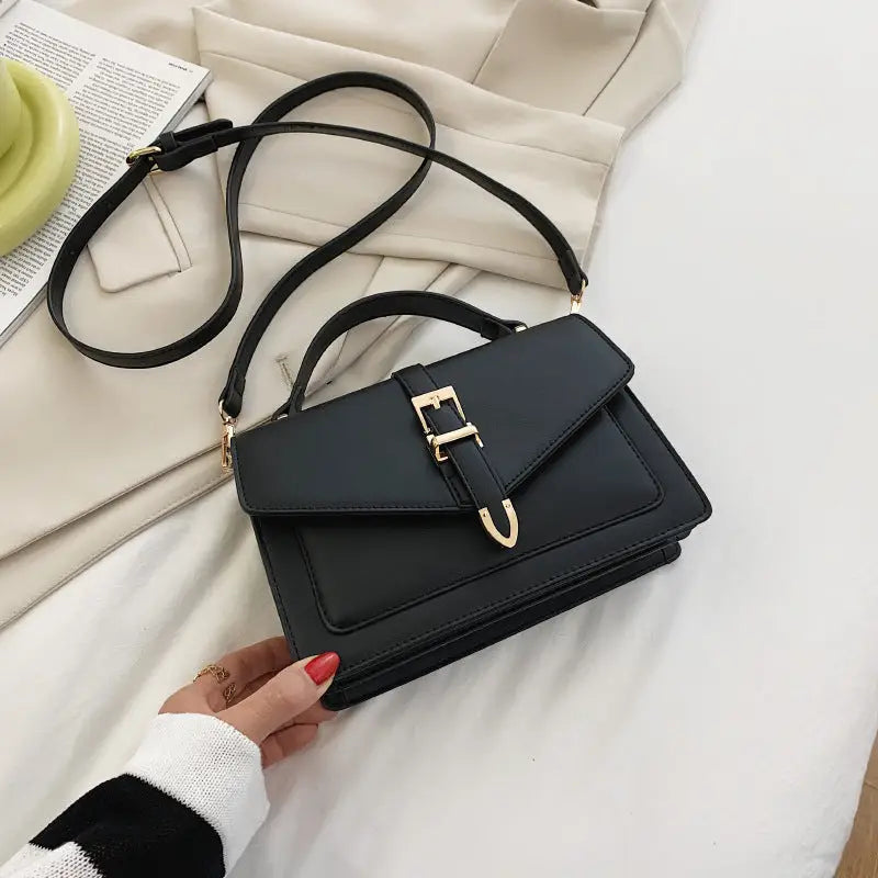 Medium PU Horizontal Square Suitcase with Soft Handle and Outer Pocket - Black